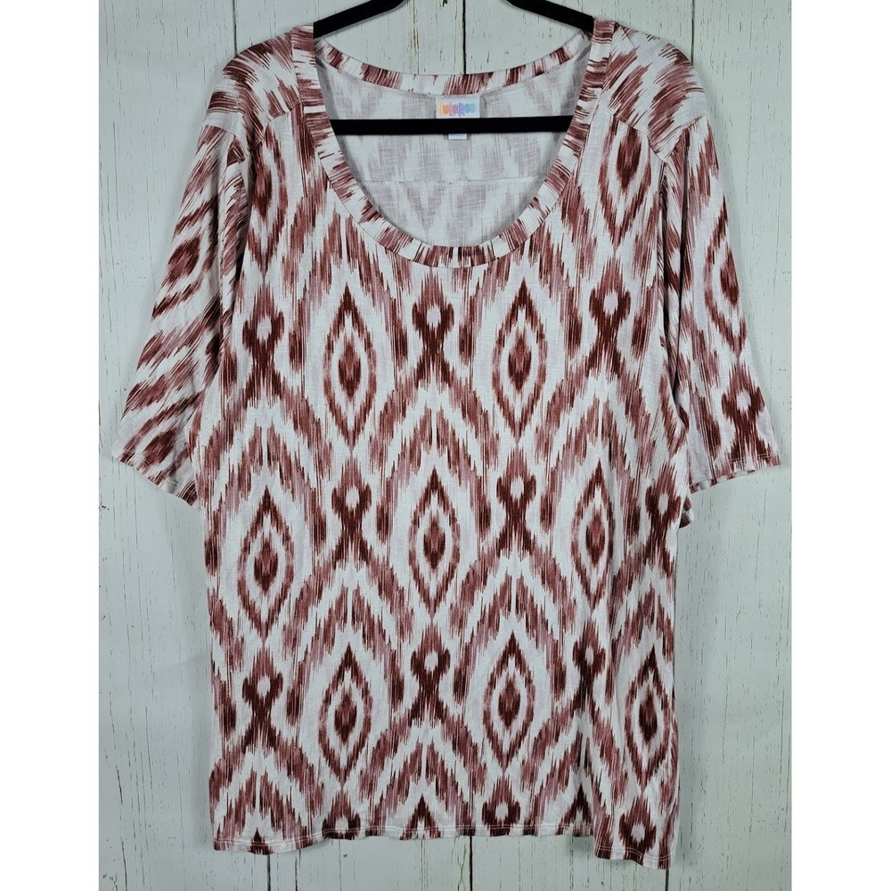 LuLaRoe Size Large Womens Brown White Print Short Sleeve Top